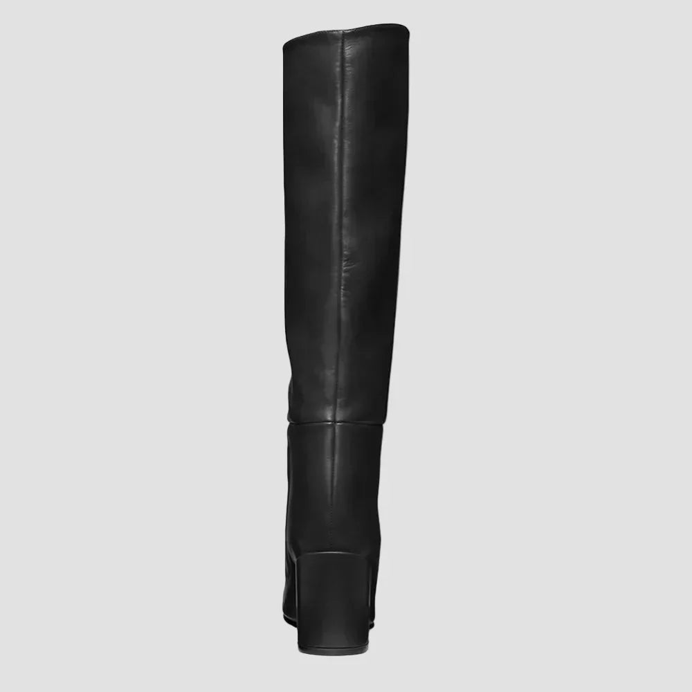 Anastasia - Black Knee-High Boots with Chunky Heel