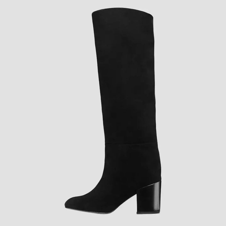 Anastasia - Black Knee-High Boots with Chunky Heel