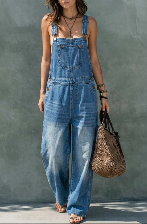 Ana - Stretchy Denim Jumpsuit with Elastic Waistband