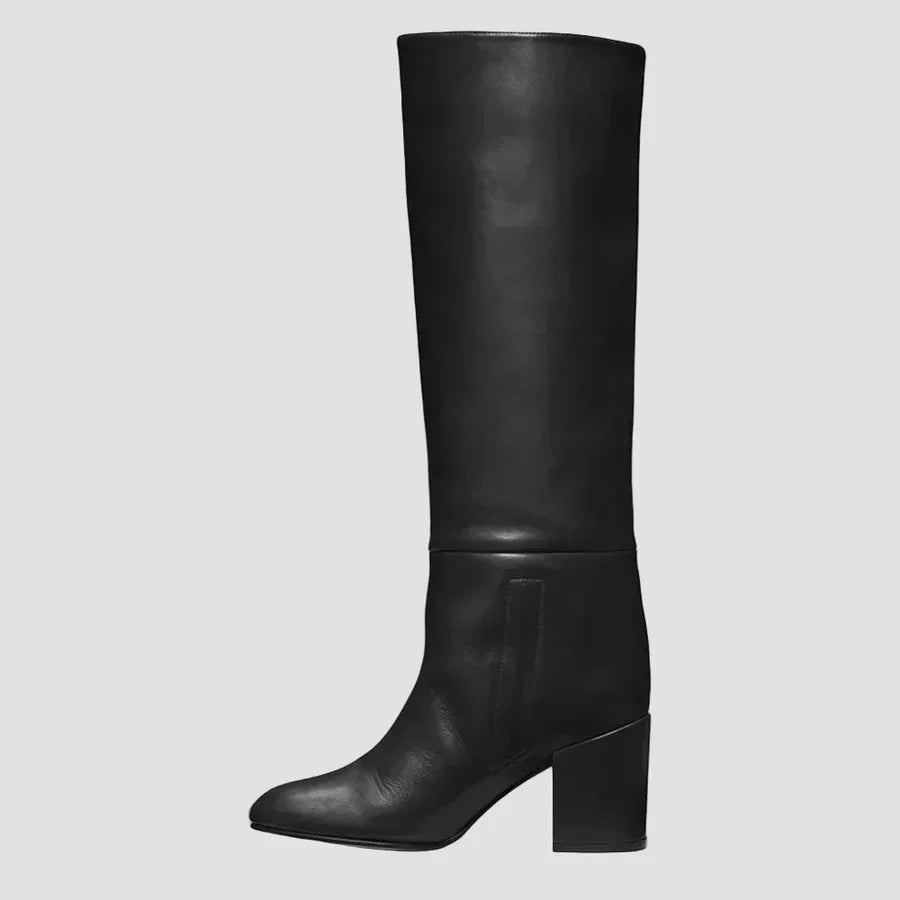 Anastasia - Black Knee-High Boots with Chunky Heel