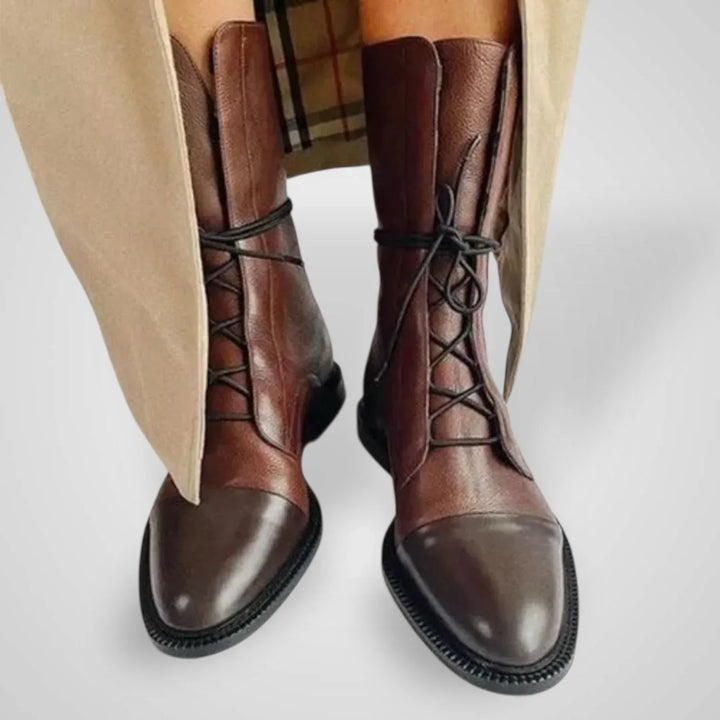 Viggi - Leather Ankle Boot with Laces, Smooth and Textured