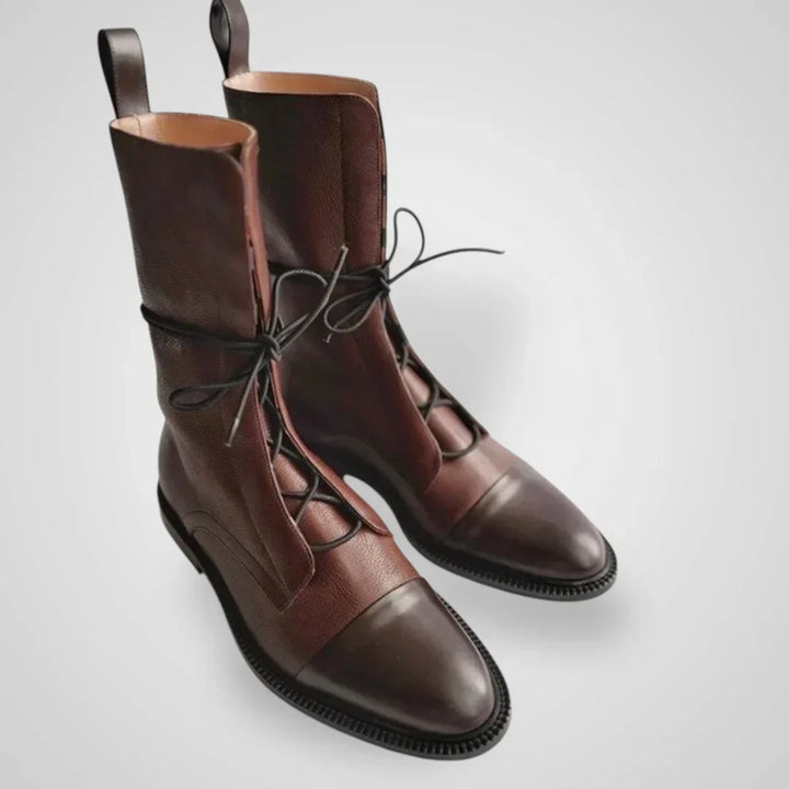 Viggi - Leather Ankle Boot with Laces, Smooth and Textured