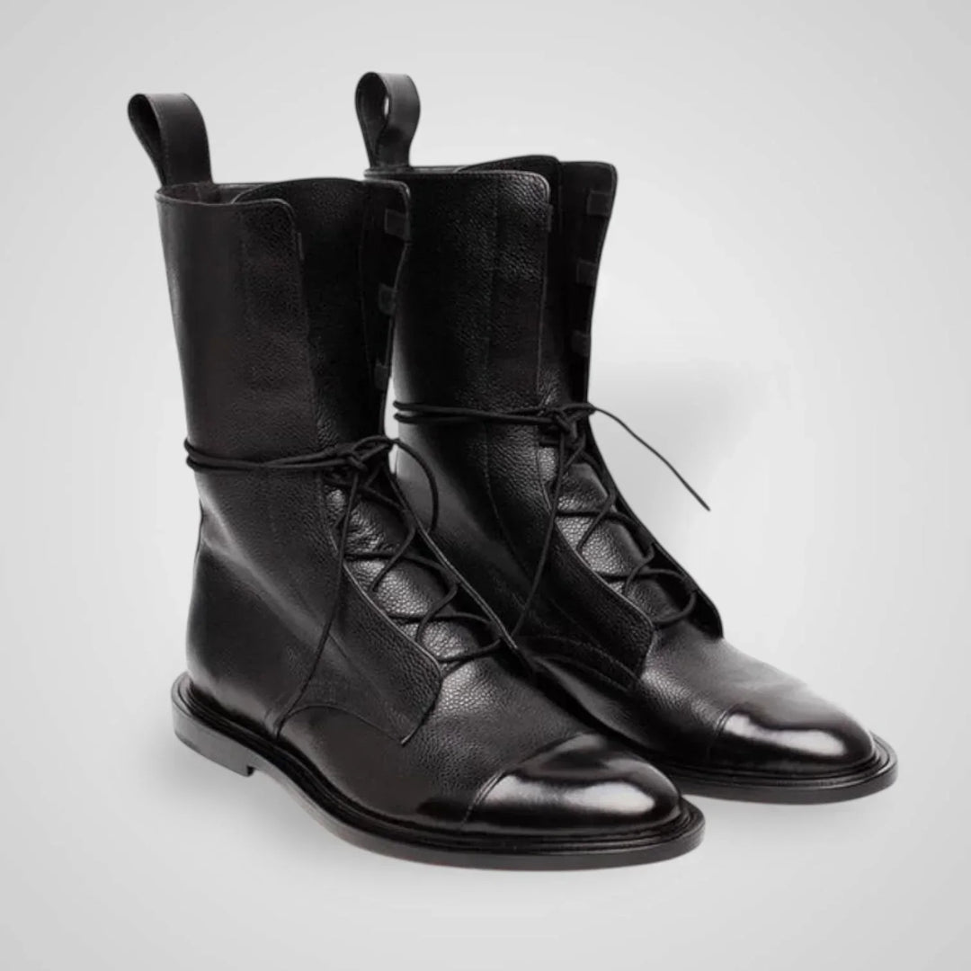 Viggi - Leather Ankle Boot with Laces, Smooth and Textured