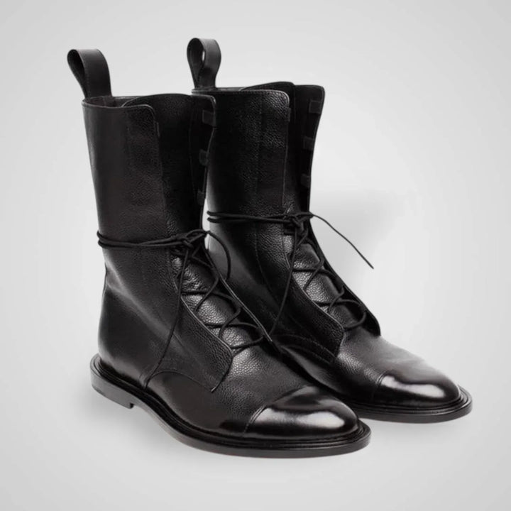 Viggi - Leather Ankle Boot with Laces, Smooth and Textured