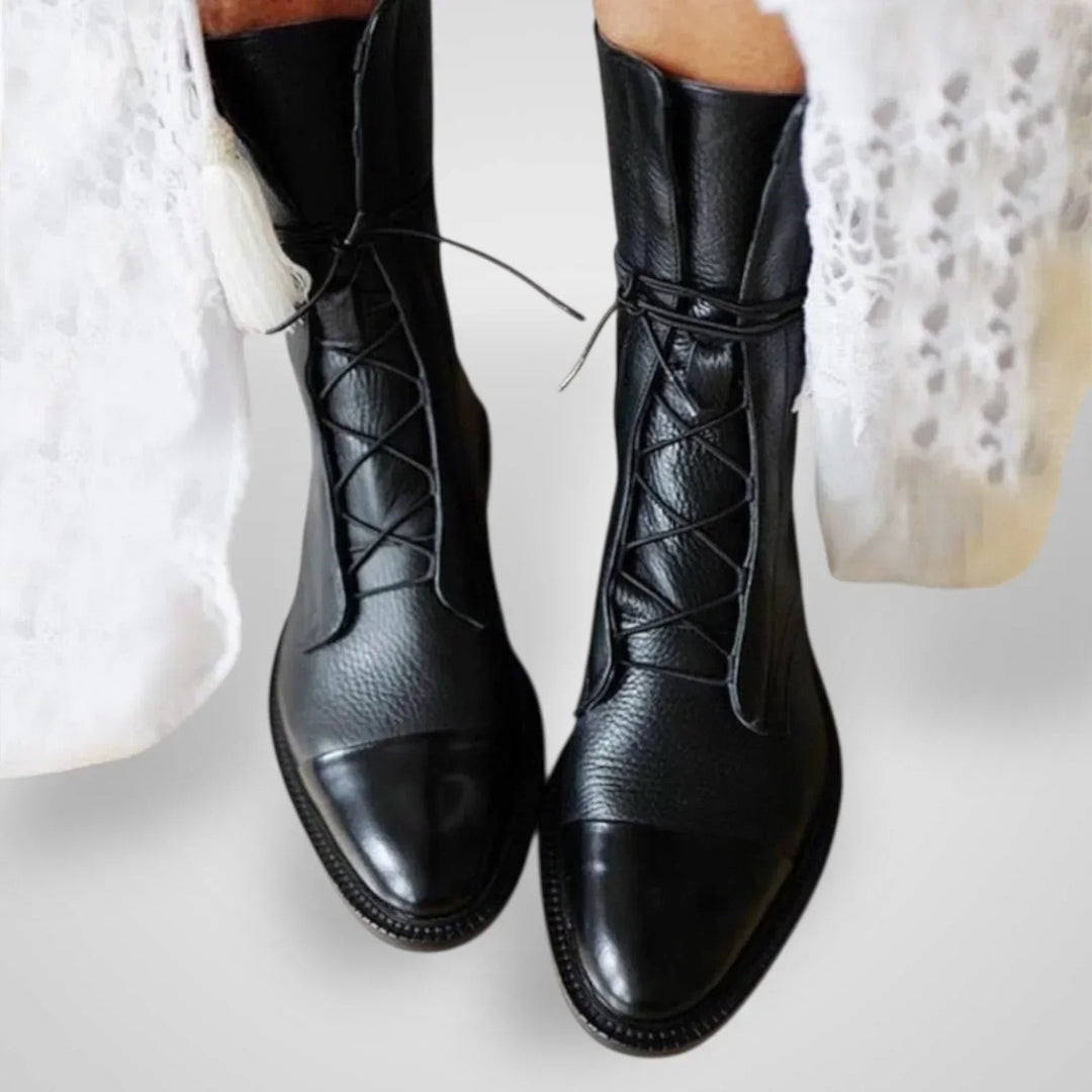 Viggi - Leather Ankle Boot with Laces, Smooth and Textured