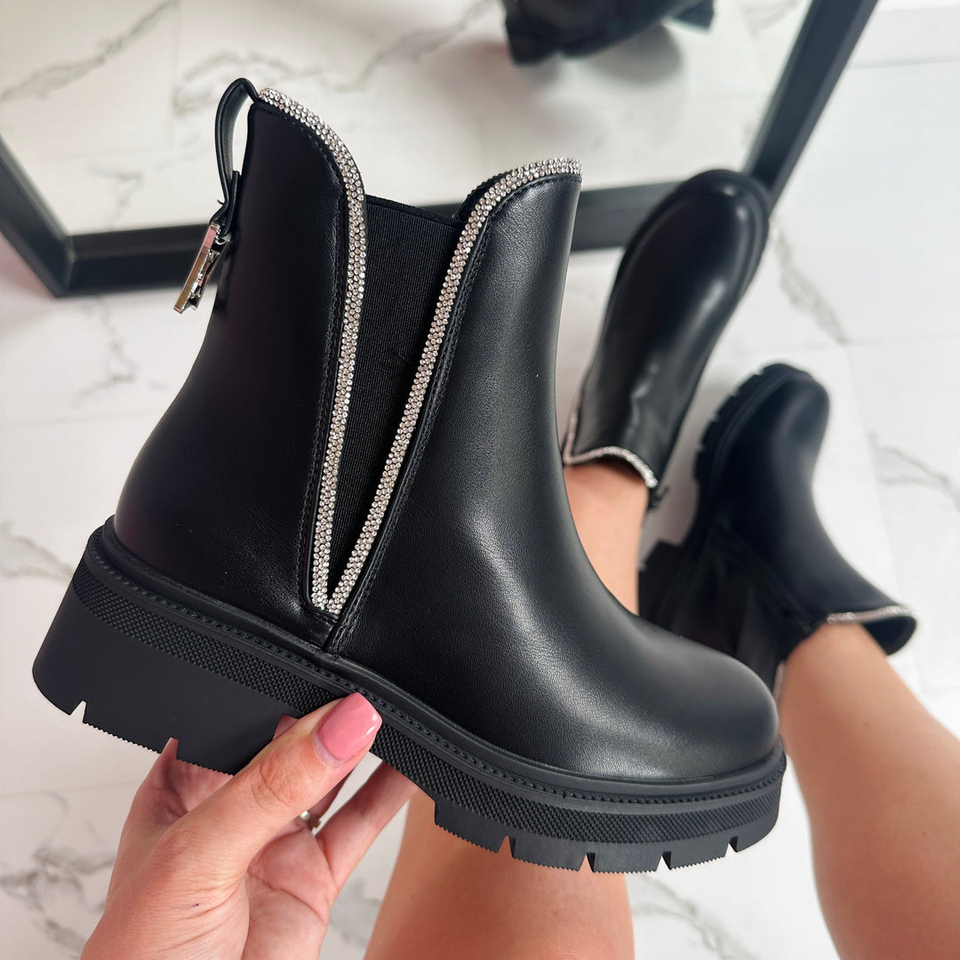 Chunky Sole Black Chelsea Boots