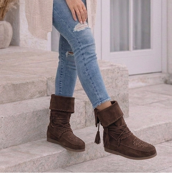 Embellished Boots with Decorative Stitching and Tassels