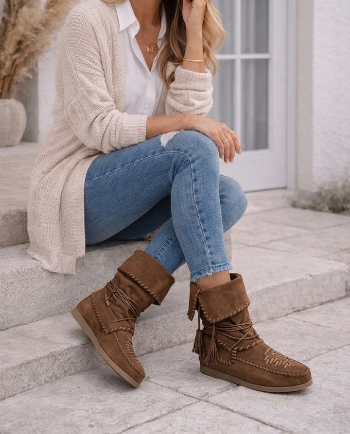 Embellished Boots with Decorative Stitching and Tassels