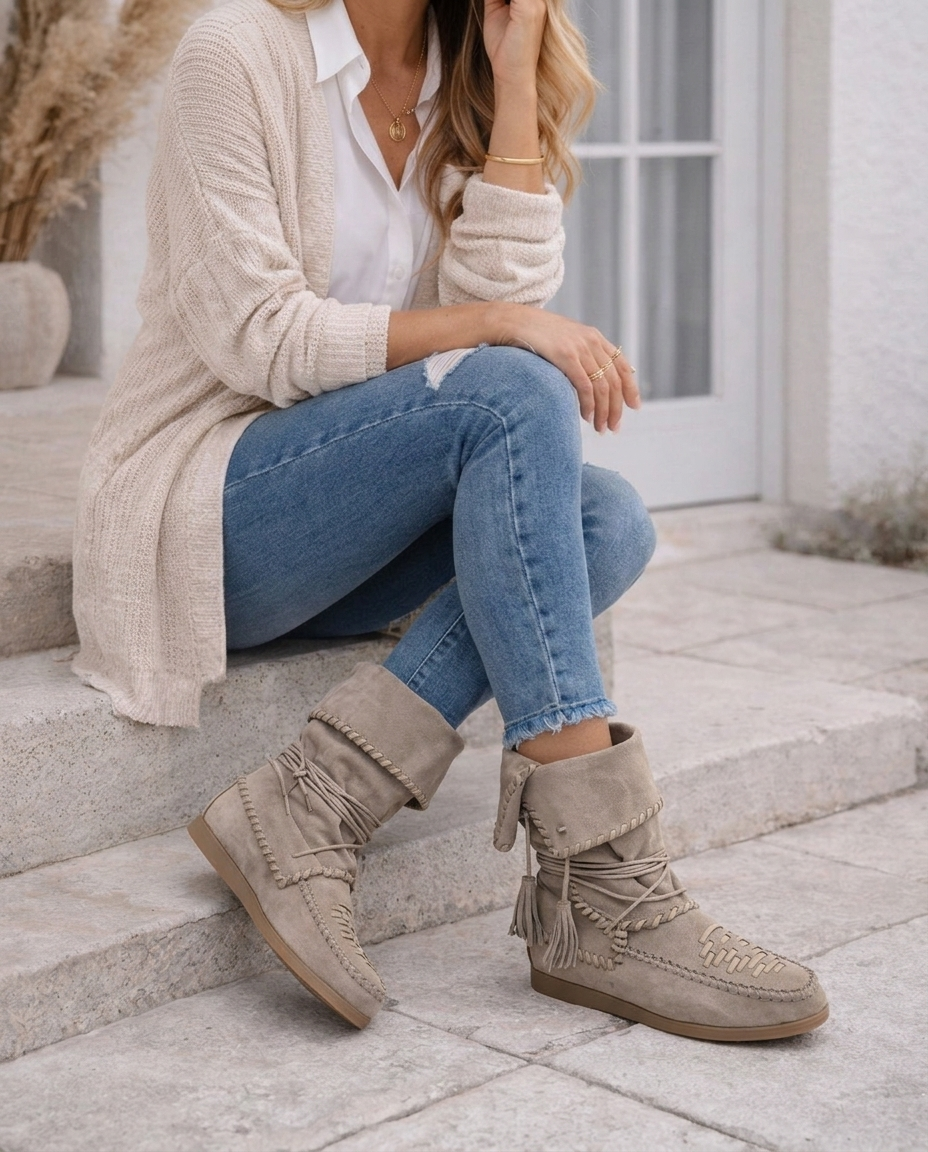 Embellished Boots with Decorative Stitching and Tassels