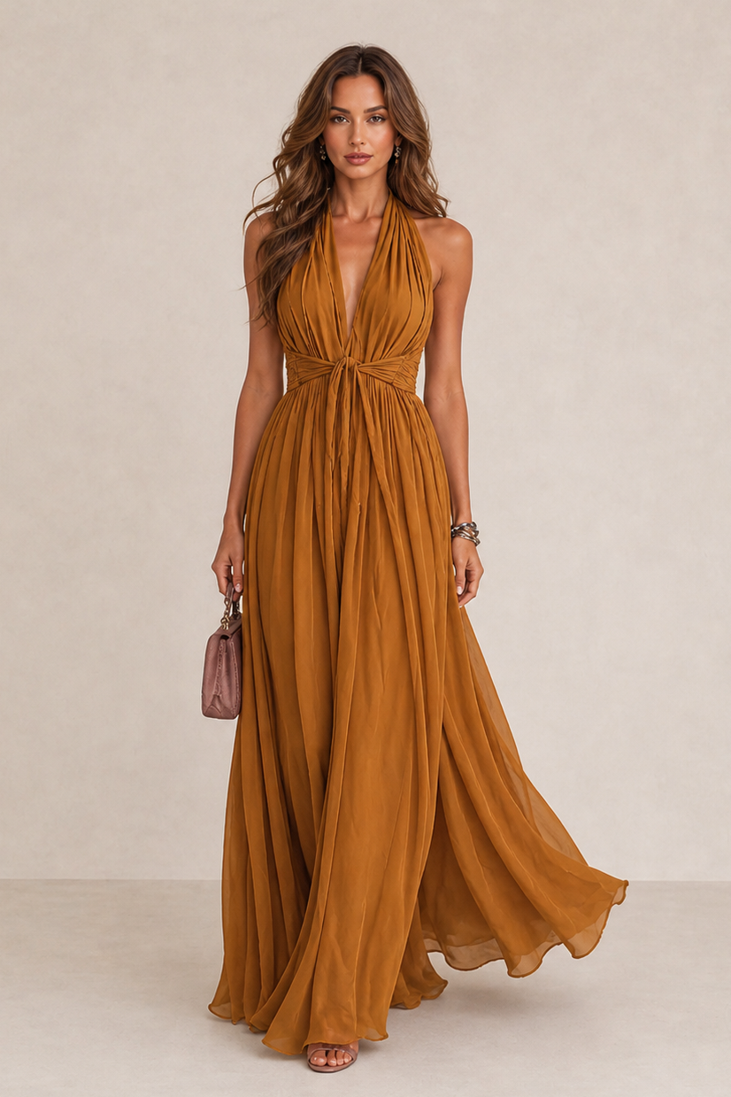 Bohuslava | Elegant Long Evening Gown with Plunging Neckline
