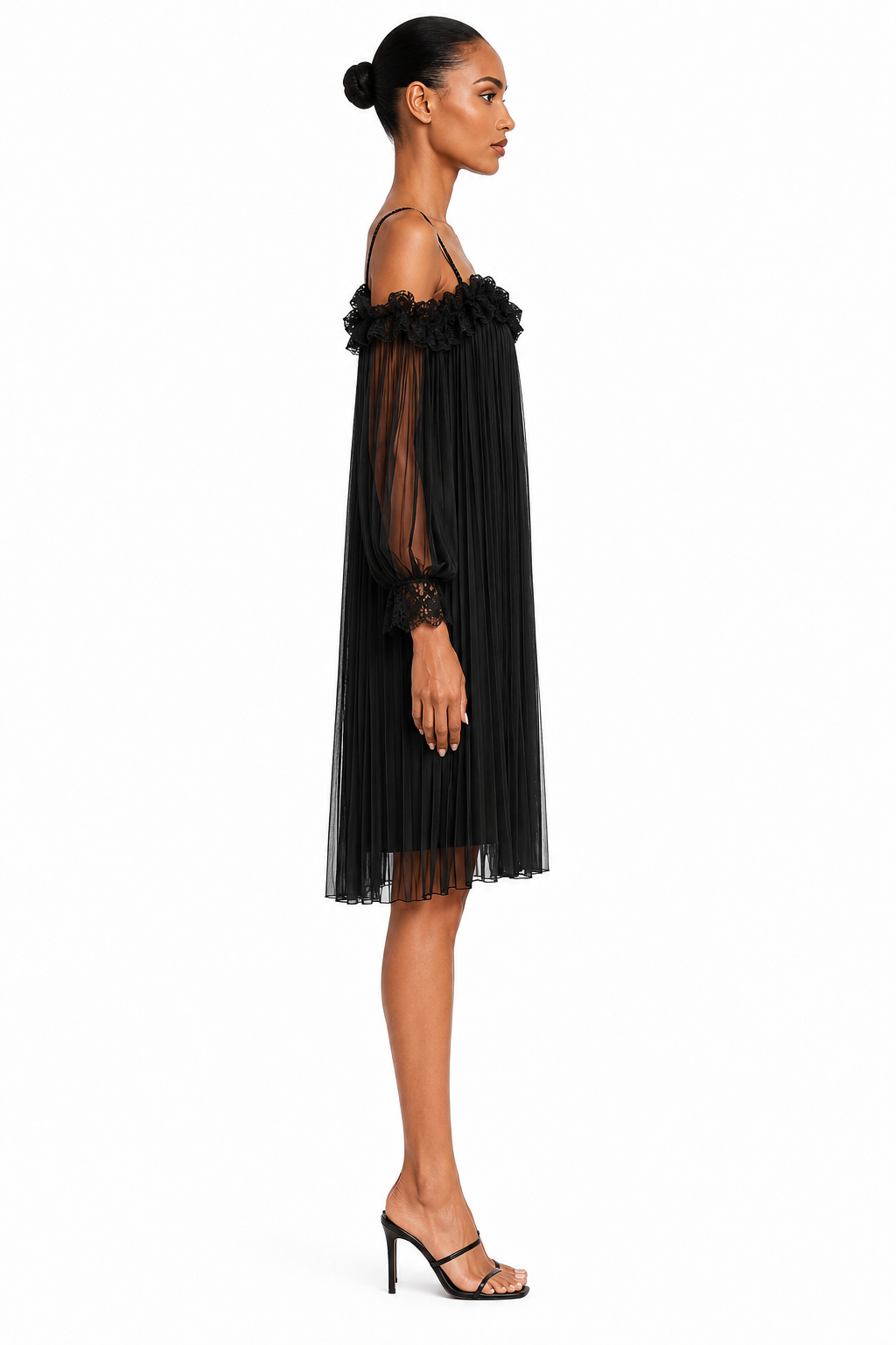 Marta | Black Mini Dress Featuring Exposed Shoulders and Elegant Trim
