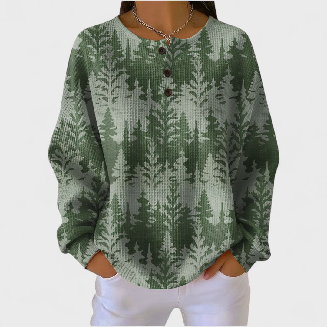 Tree-Embroidered Green Hoodie