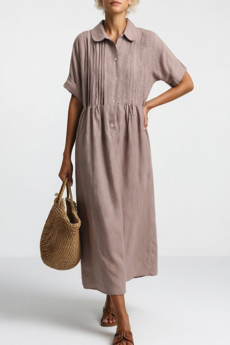 Klaudia | Relaxed Fit Linen-Cotton Shirt Dress