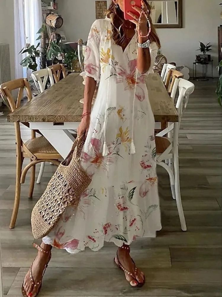 Kleoniki - Floral Elegant Velvet Maxi Dress