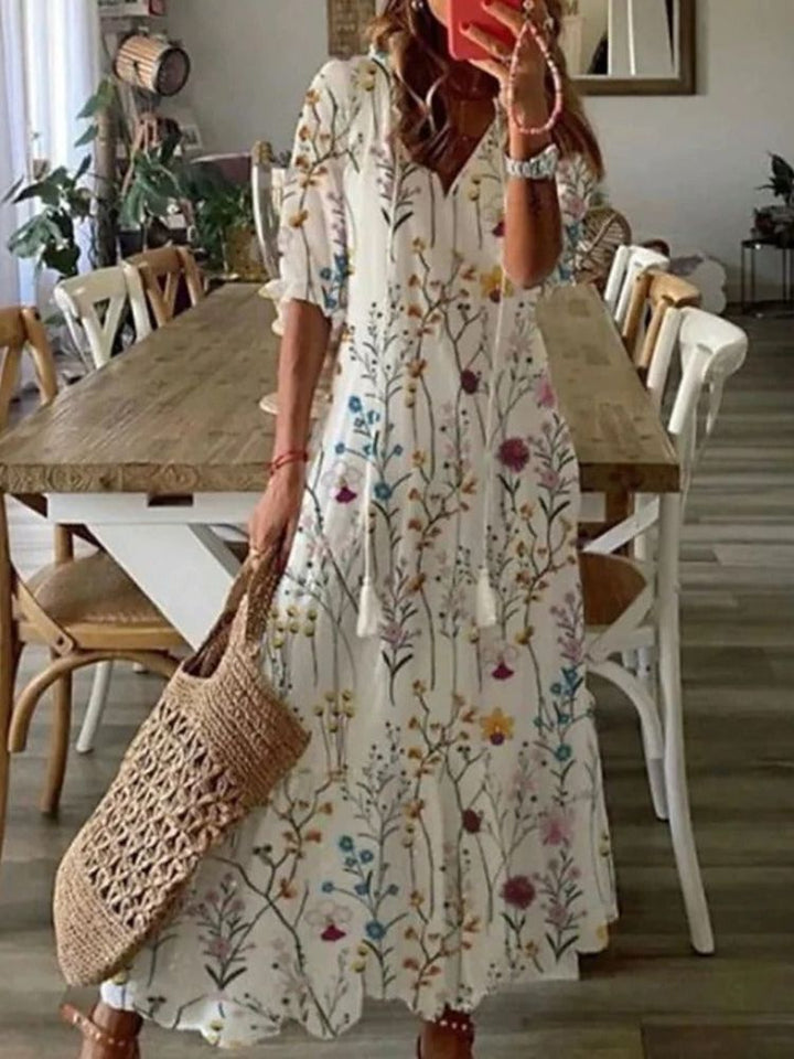 Kleoniki - Floral Elegant Velvet Maxi Dress