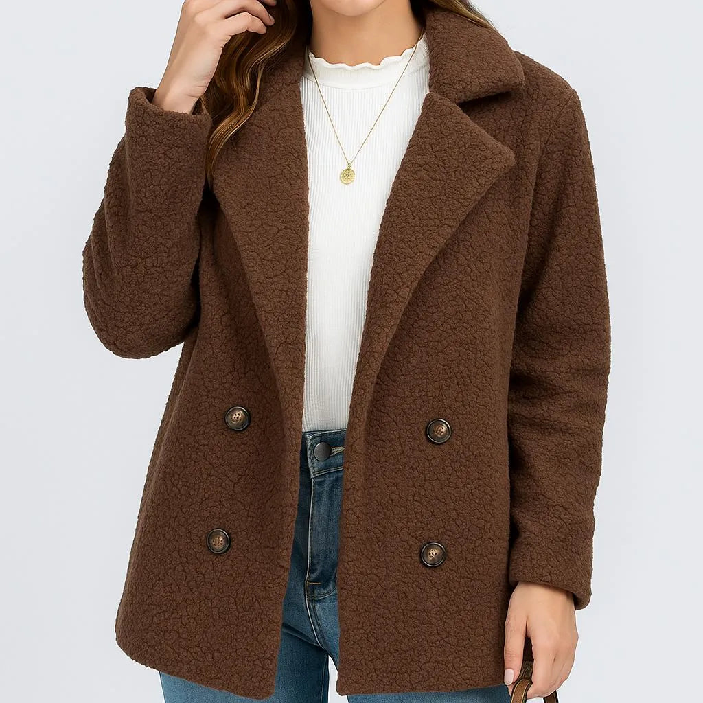 Double-Breasted Short Polyester Coat