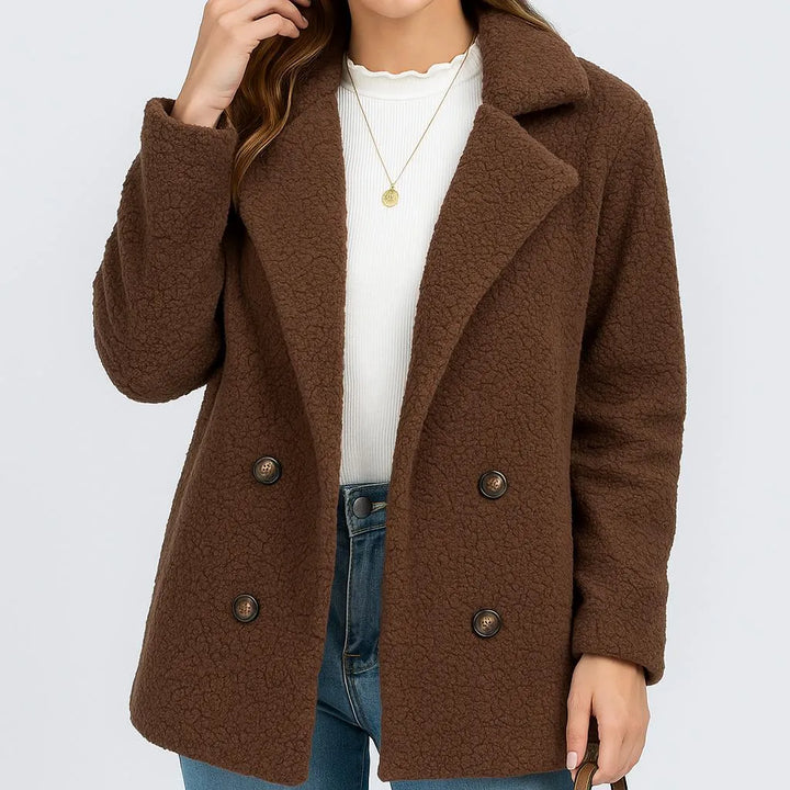 Double-Breasted Short Polyester Coat