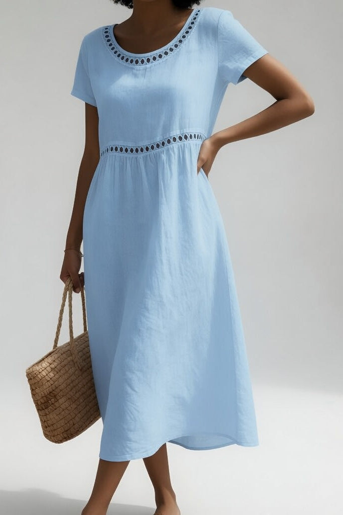 Ľudovíta | Lightweight Linen-Cotton Midi Dress with Embroidery