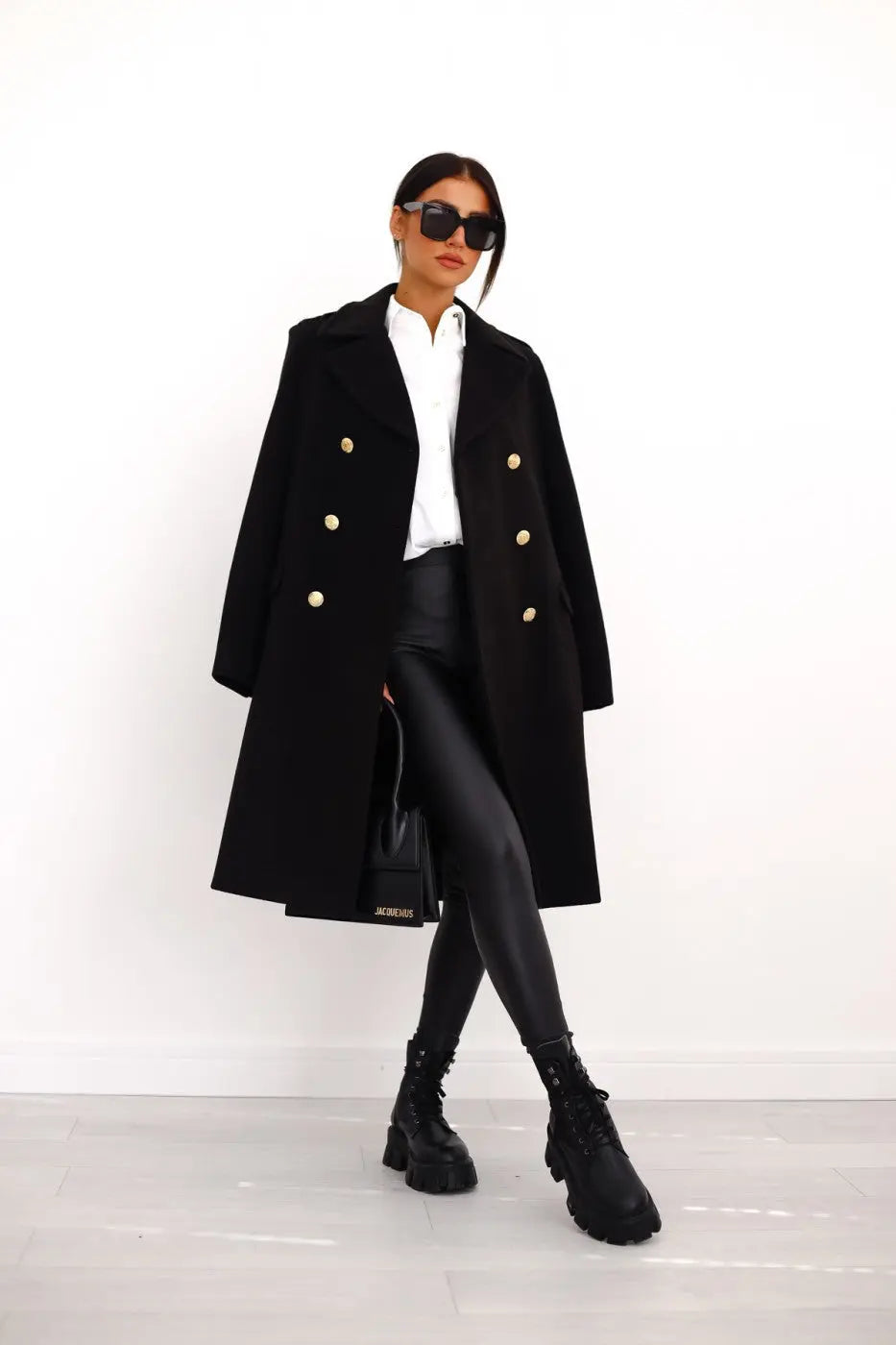 Double-Breasted Long Wool Coat for Women