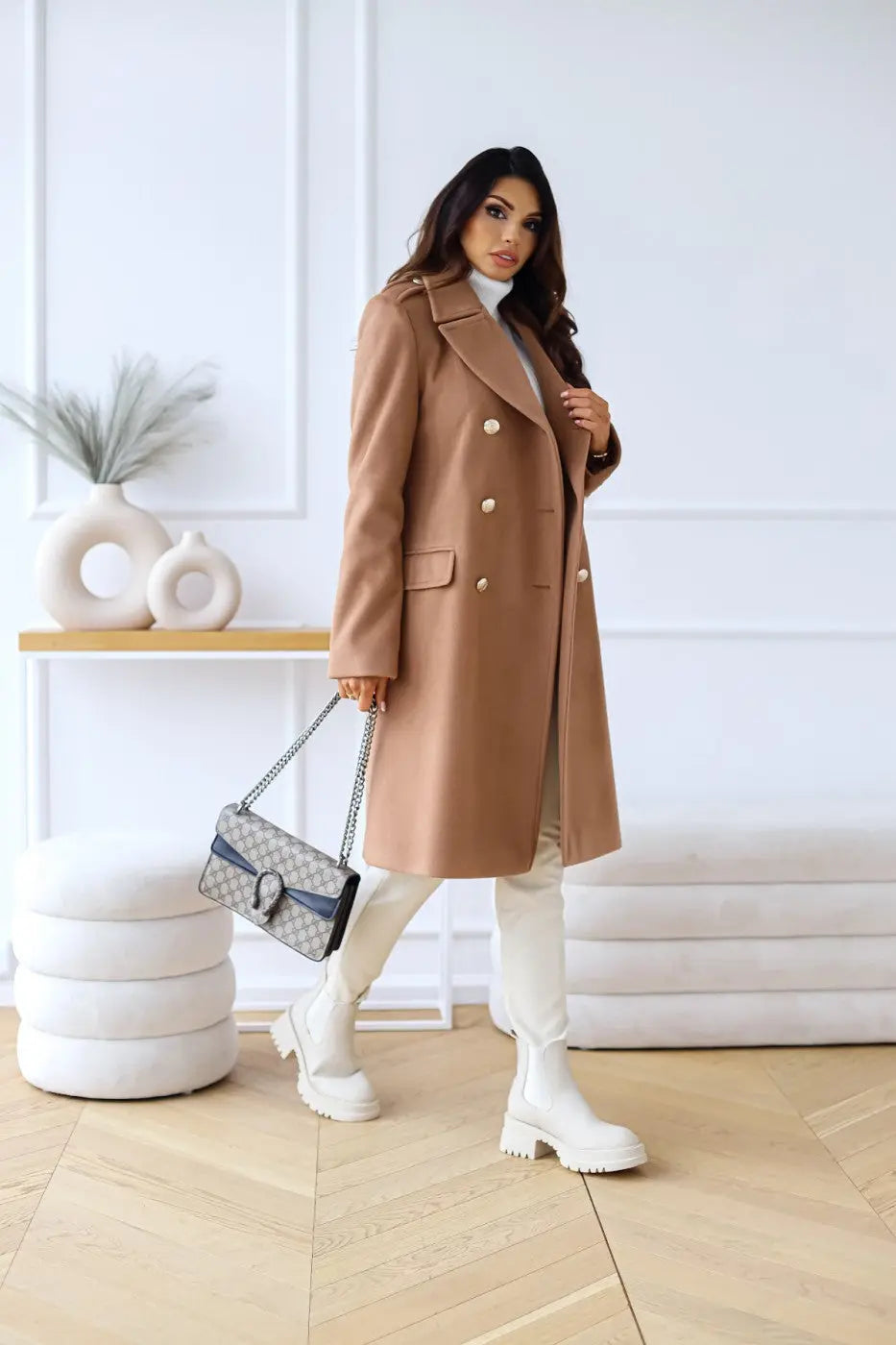 Double-Breasted Long Wool Coat for Women