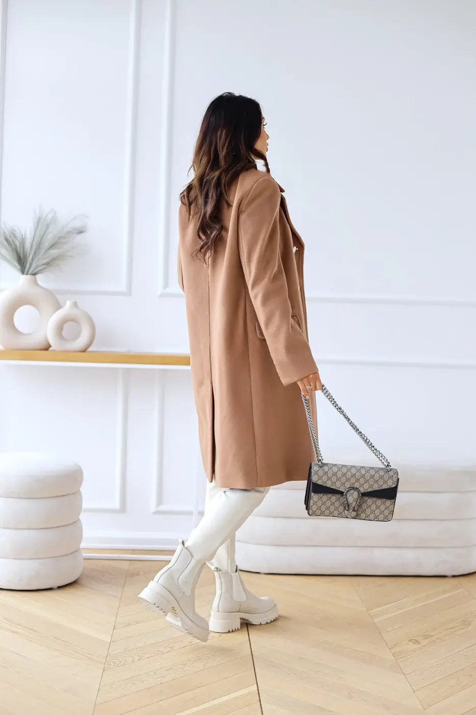 Double-Breasted Long Wool Coat for Women
