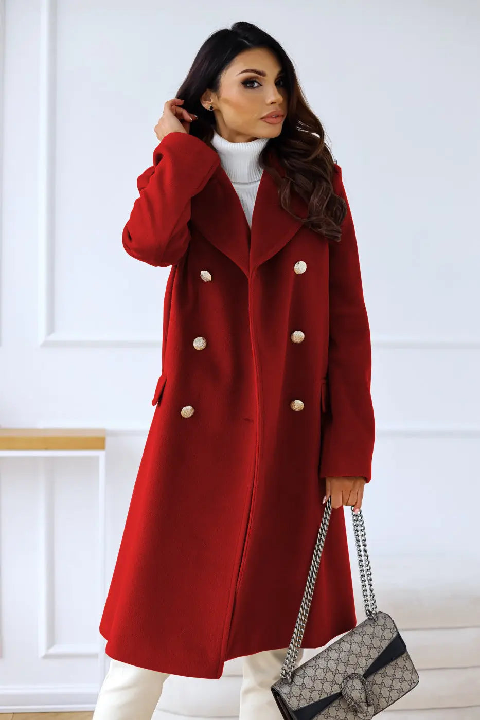 Double-Breasted Long Wool Coat for Women