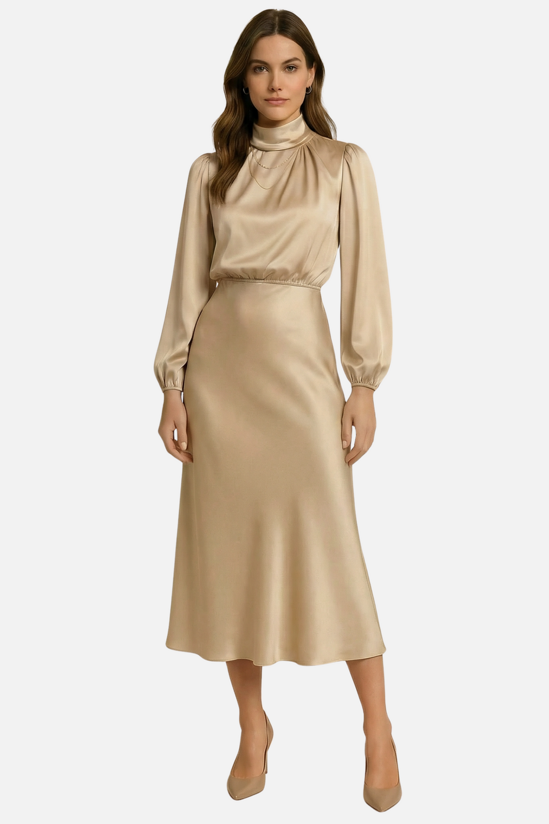Kornélia | Long Sleeve High-Waist Midi Dress