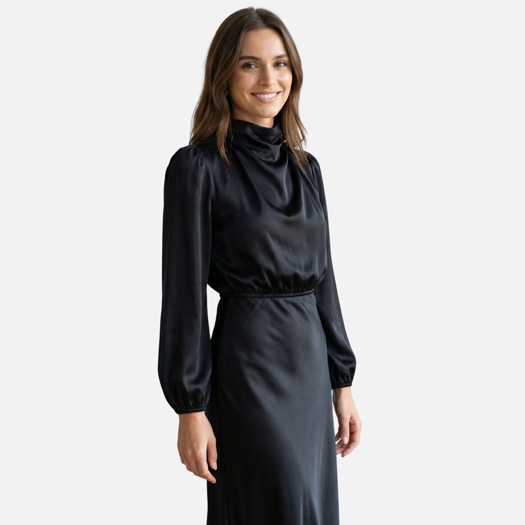 Kornélia | Long Sleeve High-Waist Midi Dress