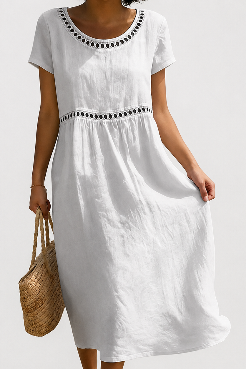 Ľudovíta | Lightweight Linen-Cotton Midi Dress with Embroidery