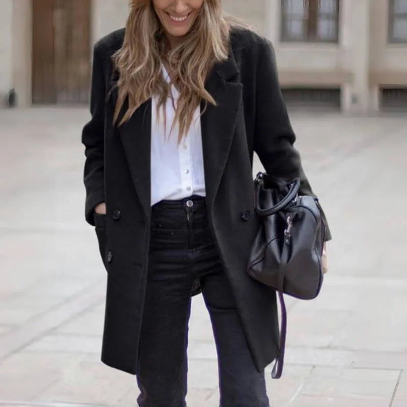 Double Button Quilted Wool Blend Jacket – Cozy Winter Coat