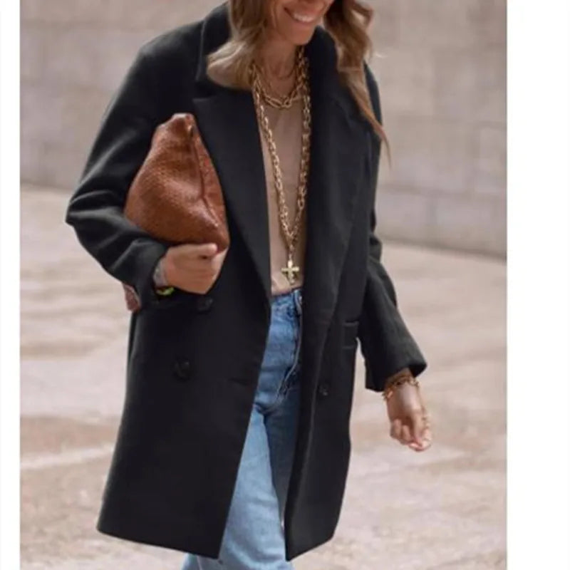 Double Button Quilted Wool Blend Jacket – Cozy Winter Coat