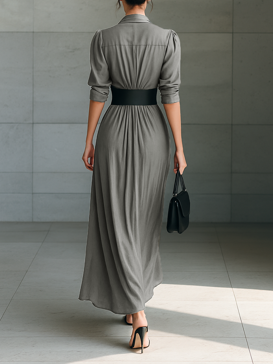 Fabiola | Belted Pleated Maxi Dress