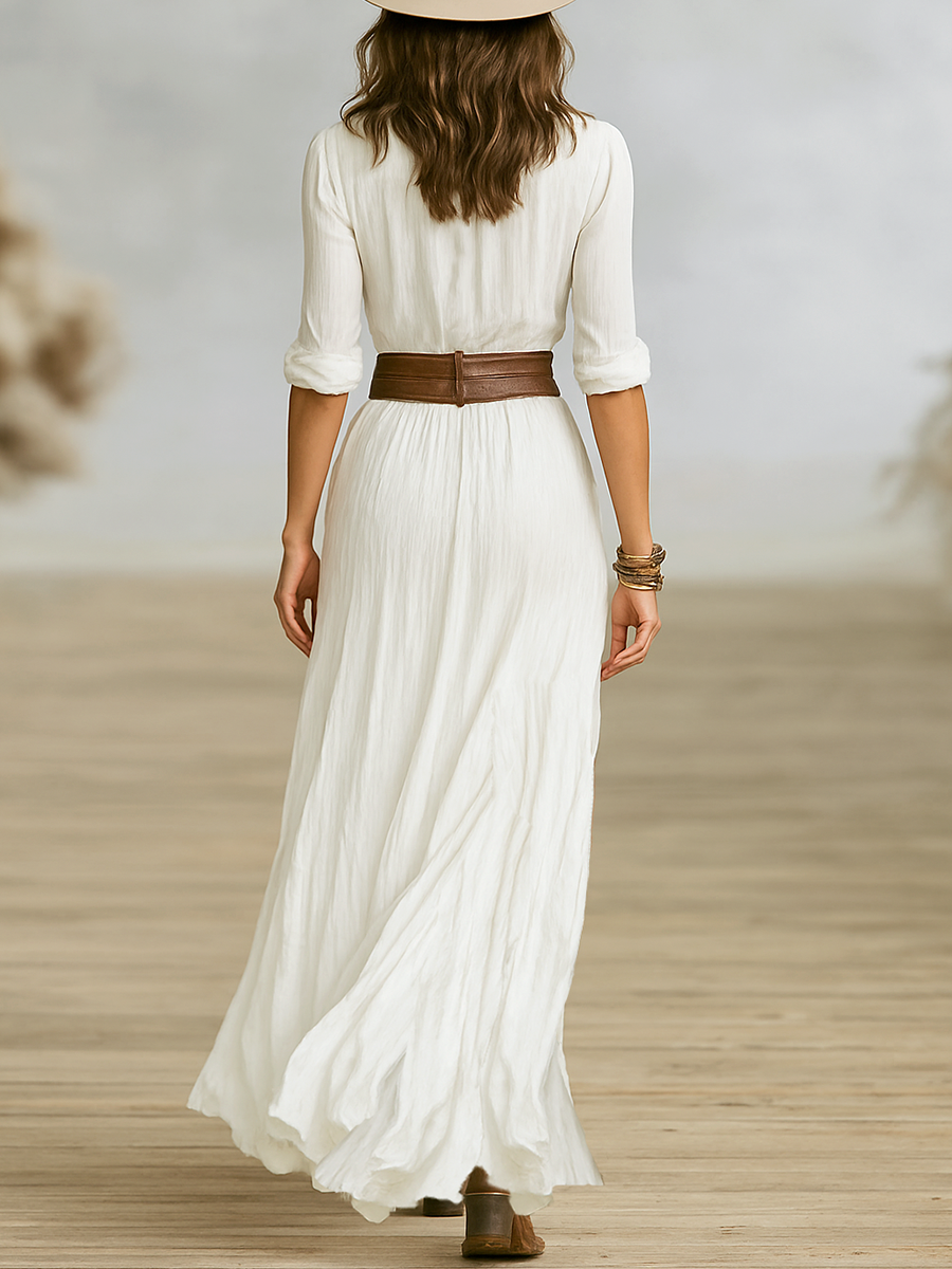 Felícia | Maxi Dress with Pleated Design and Reversed Lapel Collar