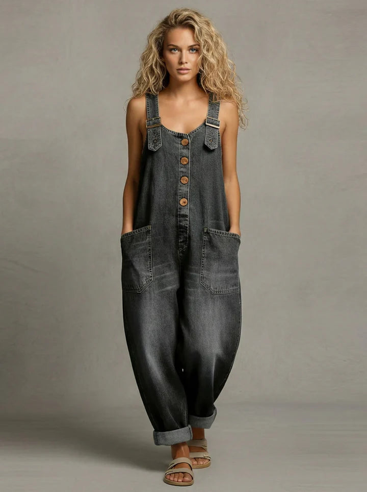 Leila - Chic Denim Jumpsuit Featuring Convenient Pockets