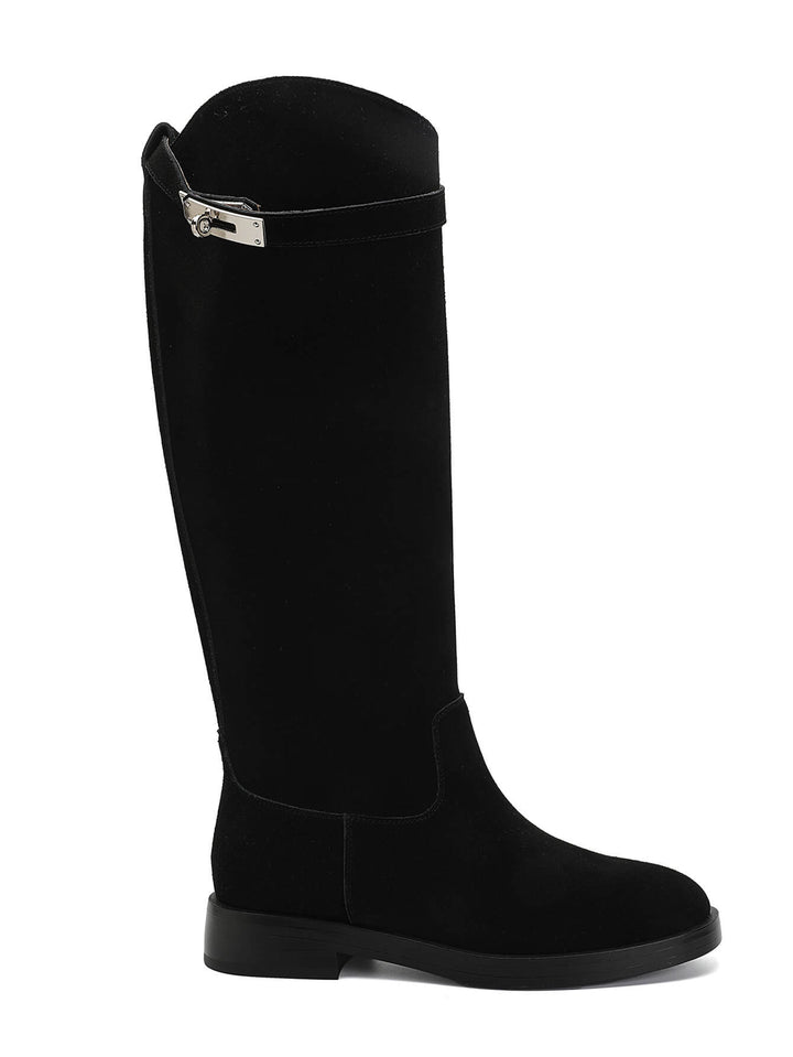 Flesh-Toned High Boots with Decorative Buckle
