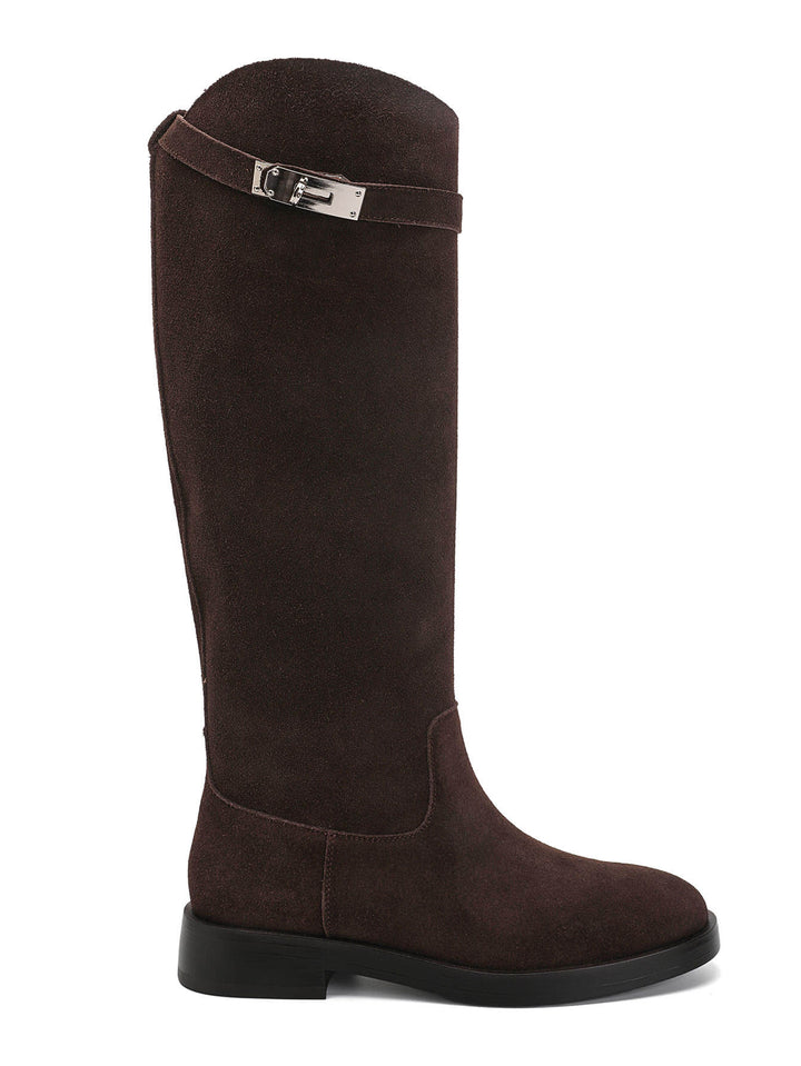 Flesh-Toned High Boots with Decorative Buckle