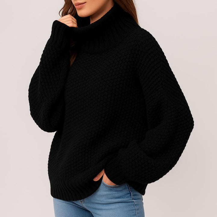 Roll Neck Structured Knit Sweater in Wool-Viscose Blend