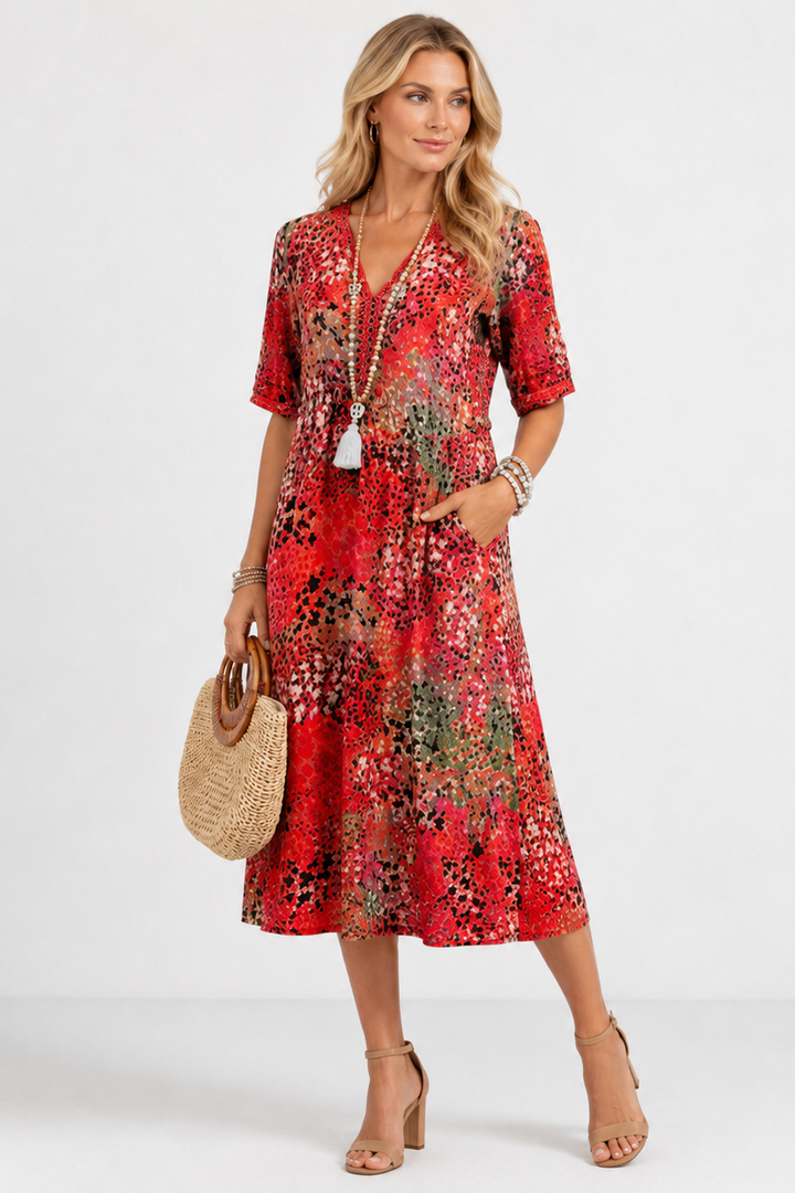Boleslava | V-Neck Floral Bohemian Midi Dress