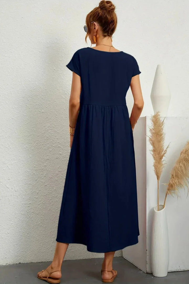 Renáta | Relaxed Cotton Midi Dress Featuring Pockets