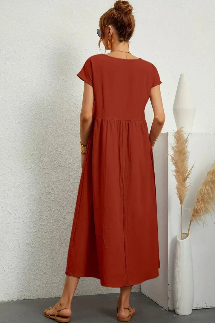 Renáta | Relaxed Cotton Midi Dress Featuring Pockets