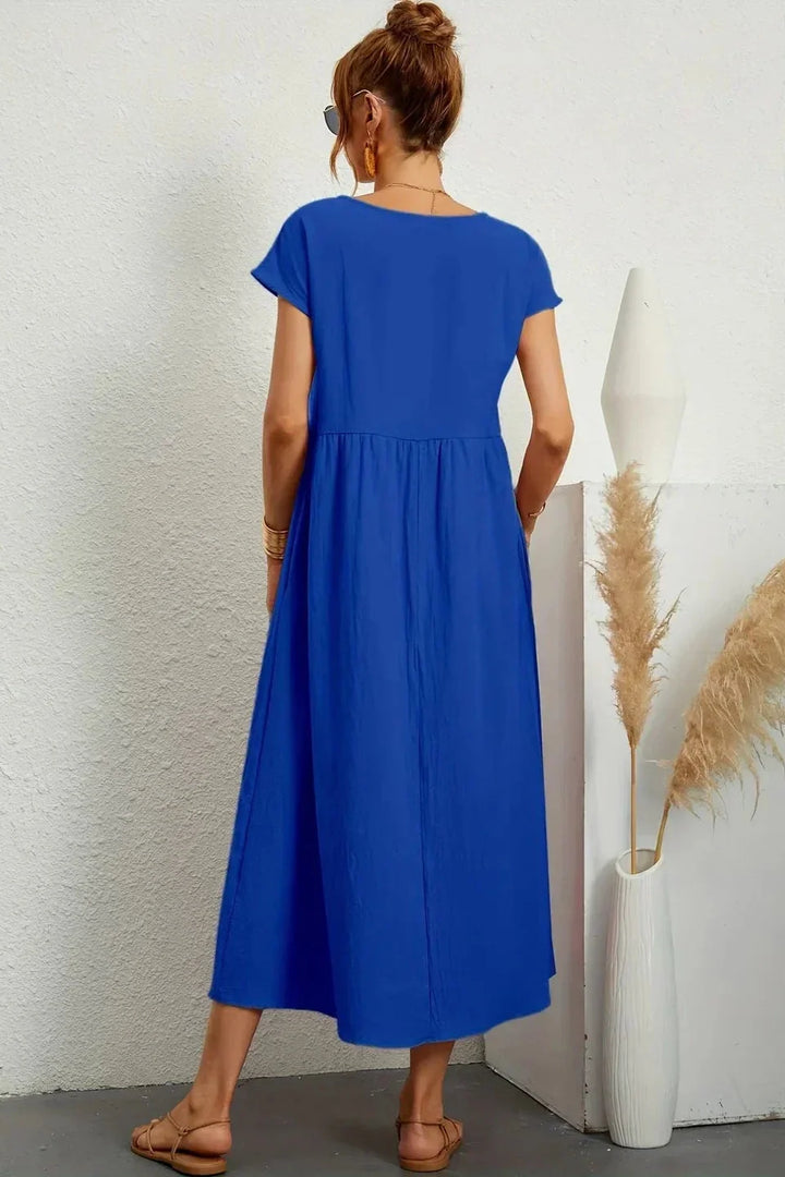 Renáta | Relaxed Cotton Midi Dress Featuring Pockets