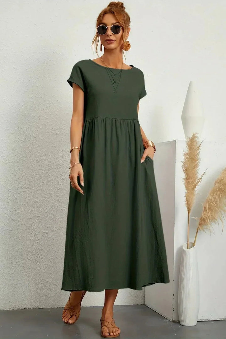 Renáta | Relaxed Cotton Midi Dress Featuring Pockets