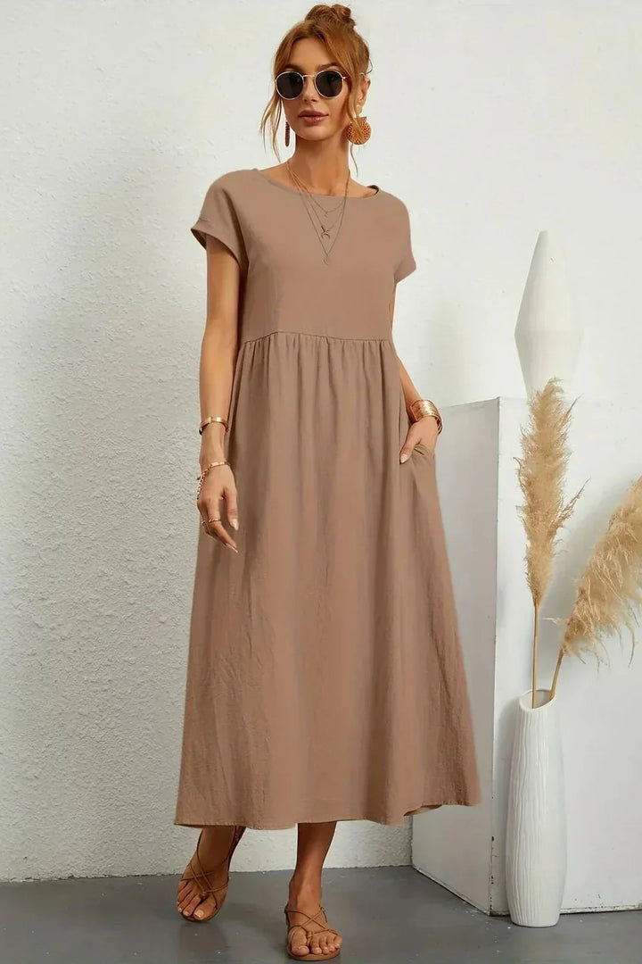Renáta | Relaxed Cotton Midi Dress Featuring Pockets