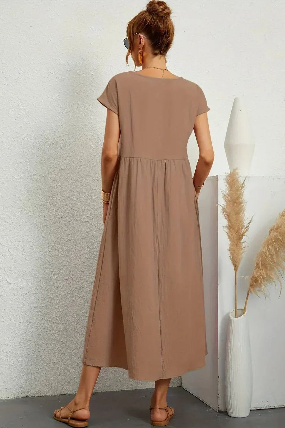 Renáta | Relaxed Cotton Midi Dress Featuring Pockets
