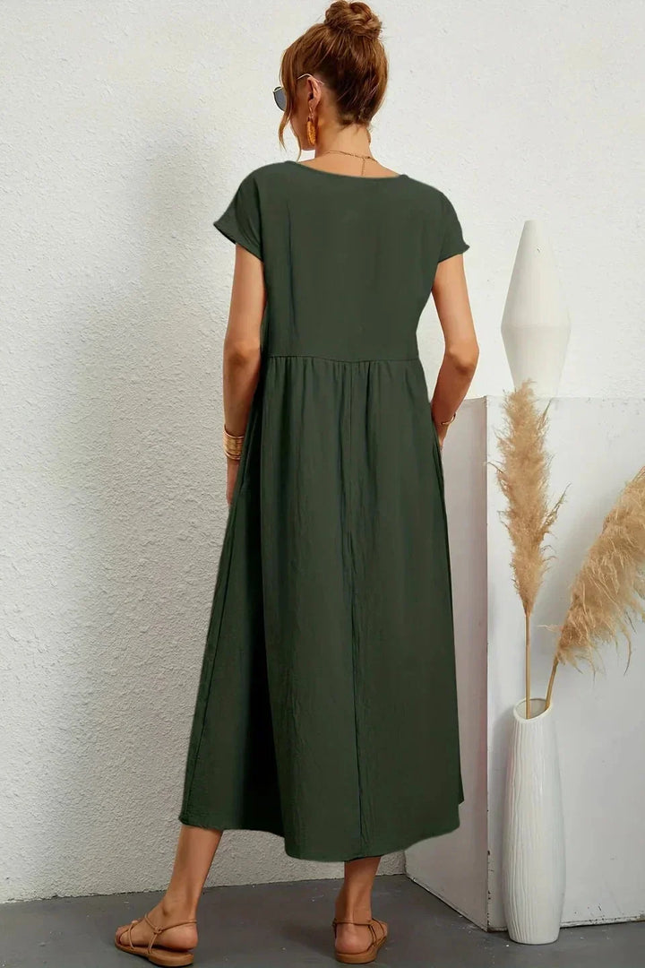 Renáta | Relaxed Cotton Midi Dress Featuring Pockets