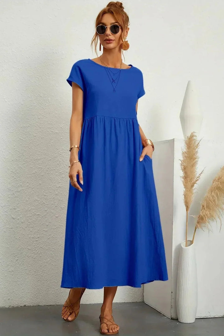 Renáta | Relaxed Cotton Midi Dress Featuring Pockets