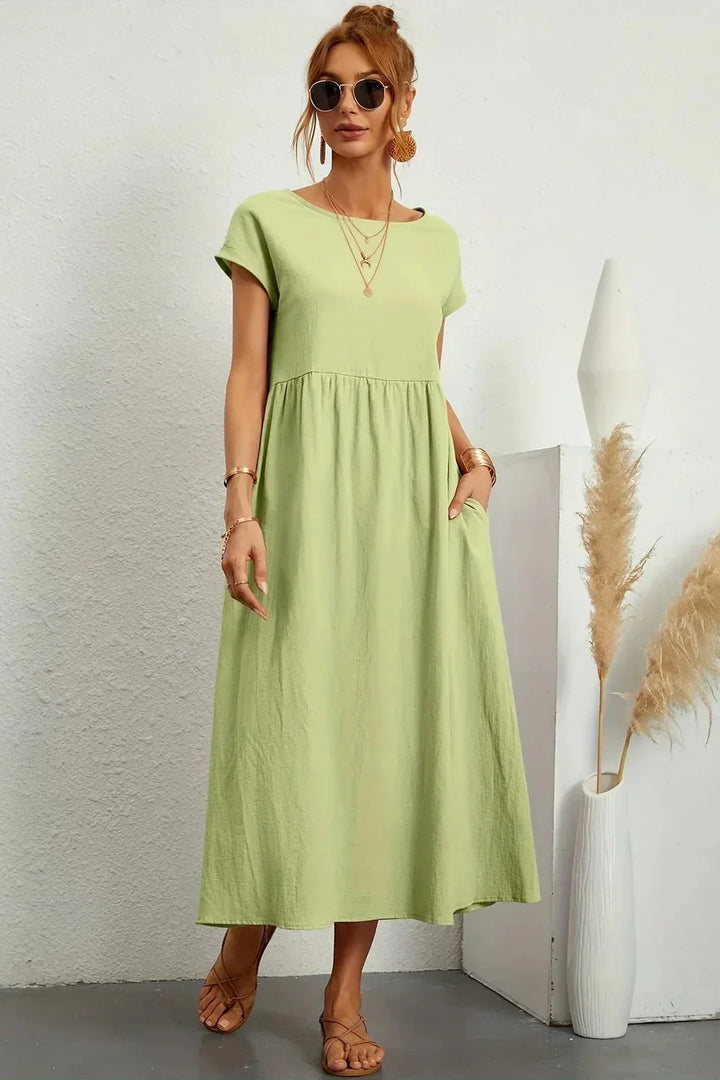 Renáta | Relaxed Cotton Midi Dress Featuring Pockets