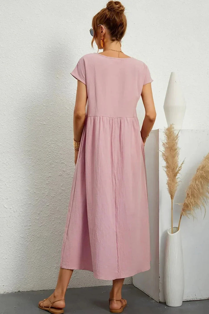 Renáta | Relaxed Cotton Midi Dress Featuring Pockets