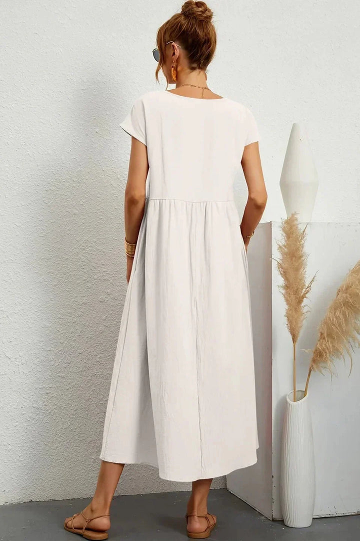 Renáta | Relaxed Cotton Midi Dress Featuring Pockets