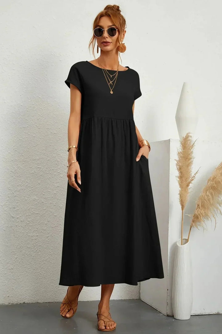 Renáta | Relaxed Cotton Midi Dress Featuring Pockets